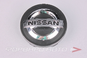 Колпачок ступицы для литых дисков Nissan, D50/55мм, Black+3D хром лого <> NS-02