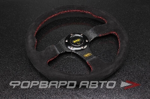 Руль 355 мм, нулевой вылет, замша, красная нить OMP STYLE 