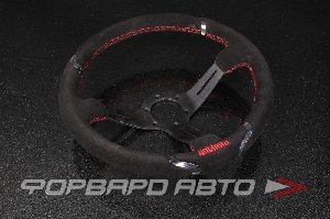 Руль 355 мм, средний вылет, замша, черная нить, хром вставки MOMO STYLE 