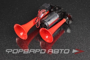 Сигнал автомобильный электропневматический, 2-х рожковый, (спаренный), красный 12V PROSPORT RS-07899
