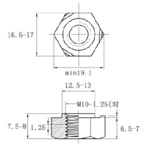 Гайка М10*1,25*8 приварная шестигранная, GB13681 CHE GB13681