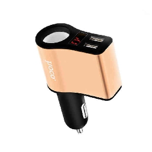 Устройство зарядное в прикуриватель 2 USB  2,4A/2,1 A с индикатором напряжения+гнездо HOCO Z10
