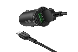 Устройство зарядное в прикуриватель + кабель Type-C ,черный,2 USB HOCO Z39