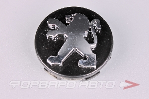 Колпачок ступицы для литых дисков Peugeot, D57/60мм, h=3-12мм, Black+3D хром лого <> PG-2