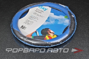 Оплетка руля комбинированная кожзам/кожзам цветные вставки синие ( (S) ISKY 103140