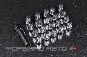 Гайки колесные 12*1,5*34 конус, 20шт. и спецключ, сталь, хром, секртетки КОМПЛЕКТ ВЕКТОР 911145 SD-20