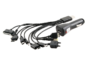 Устройство зарядное телефона  iPhone, 1000 mA, USB, 10 переходников, 12V/24V, черный KS-AUTO KS-002