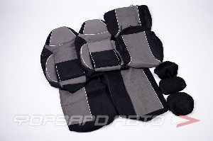 Чехлы на сиденья, универсальные (9предм.) с поролоном, полиэстер "Protect-1" черно/серый SKYWAY S01301033