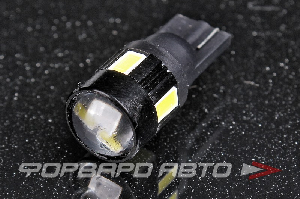 Лампа светодиодная 12V T10 белая, ЛИНЗА 6 SMD 5630 диодов, черный корпус KS-AUTO T10 SMD 6