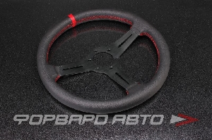 Руль 340мм., кожа, красный  