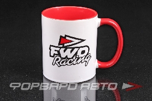 Кружка керамическая "FWD RACING", белая , ручка красная с коробкой ФОРВАРД АВТО 