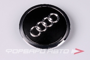 Колпачок ступицы для литых дисков Audi, D55/69мм, Black+3D хром лого+ободок <> AD-07