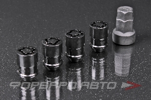 Секретки для колес гайки 12*1,5*32 мм, конус 60 градусов, черные, 4 гайки + 1 ключ TPI C726445(32L)F/BC-1KEY