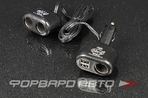 Разветвитель прикуривателя на 3 гнезда, 2 USB удлинит. 2м ALCA A045