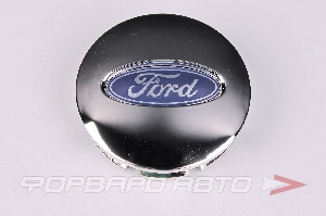 Колпачок ступицы для литых дисков Ford, D58/66мм, h7-14.5мм, Зеркалo/dark blue лого <> FD-10