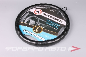 Оплетка руля (M) натуральная кожа ребристая AUTOPROFI AP-765 BK (L)