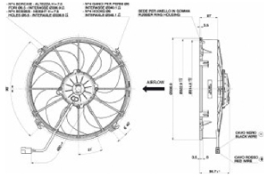 Вентилятор охлаждения универсальный 12" (305 мм) 12V "толкающий", производительность 2650 м³/ч / 1564 CFM SPAL VA01-AP70/LL-79S