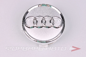Колпачок ступицы для литых дисков Audi, D72/74мм, Silver+3D хром лого+ободок <> AD-09