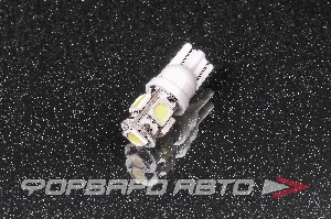 Лампа светодиодная 12V T10 W5W белый МАЯК 12T10-W/5SMD/5050
