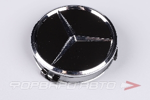 Колпачок ступицы для литых дисков Mercedes, D70/75мм, h7.5-17 Black/хром лого <> Mercedes, 70-76-75mm