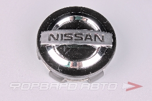 Колпачок ступицы для литых дисков Nissan, D57/60мм, h8.5-10мм, Black+3D хром лого <> NS-04