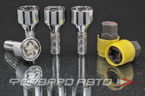 Секретки для колес болты 12*1,25*28 мм, конуc, тройной никель/хром, ключ 17-19 мм ВЕКТОР 672110X2