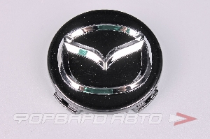 Колпачок ступицы для литых дисков Mazda, D55/55мм, Black+3D хром лого <> MZ-02
