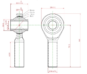Наконечник ШС рычага М16*2мм - 14mm ID Bearing Rod End L-94mm Parts Shop MAX A-01NOX016-0R