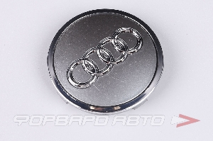 Колпачок ступицы для литых дисков Audi, D55/61мм, h4-12мм Grey+3D хром лого+ ободок <> AD-03