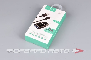 Устройство зарядное 2USB + кабель Micro 1м HOCO C12