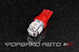 Лампа светодиодная 12V T10 5SMD красная Китай 