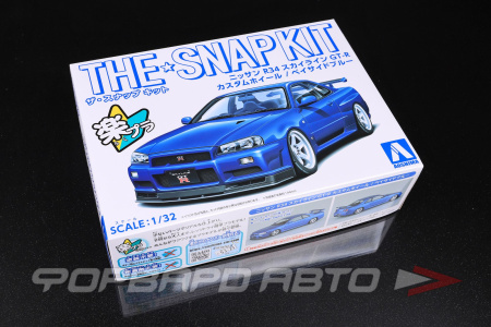 Сборная модель Nissan Skyline GT-R R34 Custom Wheel (Bayside Blue) 1/32 AOSHIMA 06630