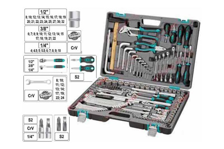 Набор инструментов 142 предмета 1/2"-3/8"-1/4" пласт.кейс STELS 14107