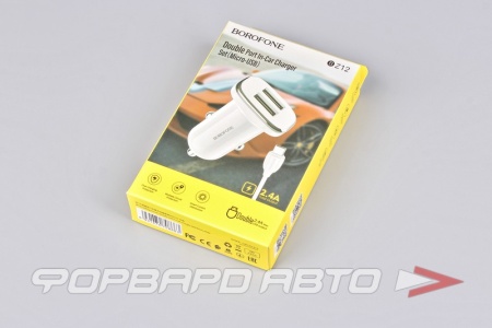 Купить Устройство зарядное 2.4А 2USB+ кабель Micro, цвет белый BOROFONE BZ12