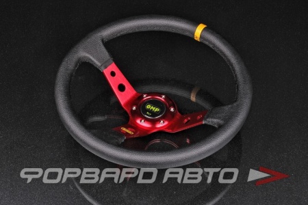 Купить Руль 350 мм, большой вылет, кожа, красный/желтый GYCA HD-5125B