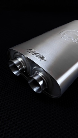 Купить Глушитель 2 Входа = 76,1 мм 2 Выхода = 76,1 мм Длина = 300 мм, Овал 120*265 мм, нержавеющая сталь BSS 