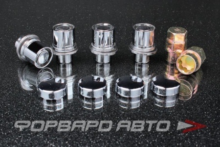 Купить Секретки для колес гайки 12*1,5*37 мм, прессшайба, вращающееся кольцо, хром, хромированный пластиковый колпачок, 2 ключа ВЕКТОР 