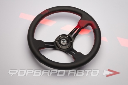 Купить Руль 350 мм, большой вылет, кожа, красная нить NRG RST-018R-RS Купить Руль 350 мм, большой вылет, кожа, красная нить NRG RST-018R-RS