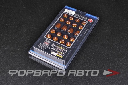 Купить Гайки колесные 12*1,25*35 конус, 16 шт. и 4 секретки, сталь, золотой алюминивый колпачок RAYS STYLE 
