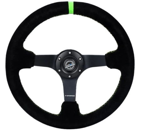 Купить Руль 350 мм, большой вылет, замша, зеленая метка NRG RST-036MB-S-GN