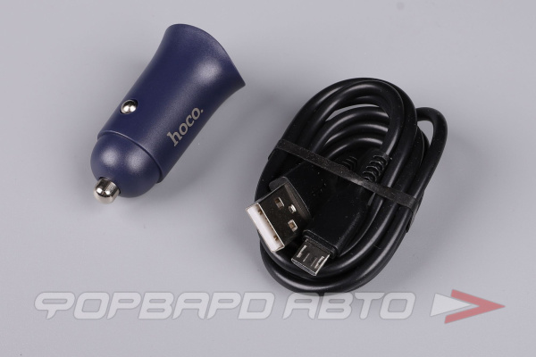 Устройство зарядное в прикуриватель + кабель Micro ,синий,2 USB HOCO Z39