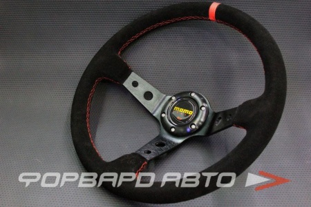 Купить Руль 355 мм, большой вылет, замша, красная нить MOMO STYLE 