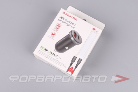Купить Устройство зарядное в прикуриватель 1 USB+кабель Type-C/Lightning, 3A, черный BOROFONE BZ22