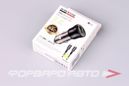 Купить Устройство зарядное в прикуриватель,38W (PD20W+QC3.0)+кабель Type-C/Type-C, цвет черный BOROFONE BZ25