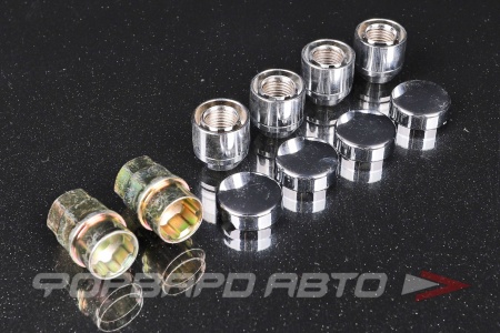 Купить Секретки для колес гайки 14*1,5*22 мм, конус с выступом, открытые, хром, 5 лучей, 2 ключа, ключ 19-21, ВЕКТОР 406148X2