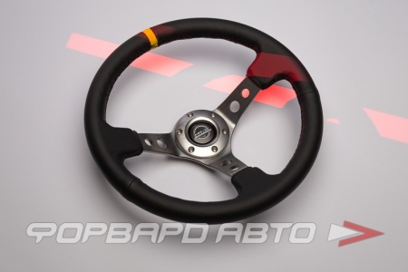 Купить Руль 350 мм, большой вылет, кожа, желтая метка, серебро NRG RST-006GM-Y