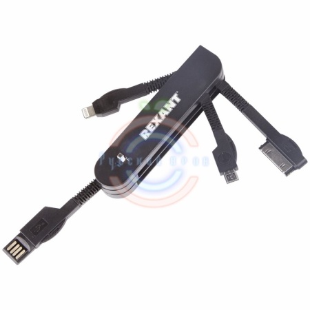 Купить Переходник USB "нож" 3 в 1 для IPhone 5/microUSB/IPhone 4 черный REXANT 
