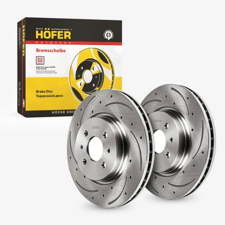 Купить Диск тормозной ВАЗ 1118-2190  R-15 вентилир.слот, перфорированный (2шт) HOFER HF 130 255