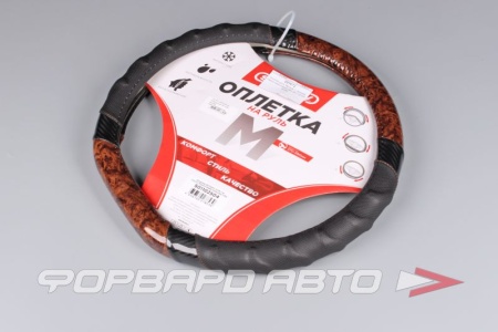 Купить Оплетка руля (М) Drift-1  экокожа (черно-коричневая,лак) SKYWAY S01102504