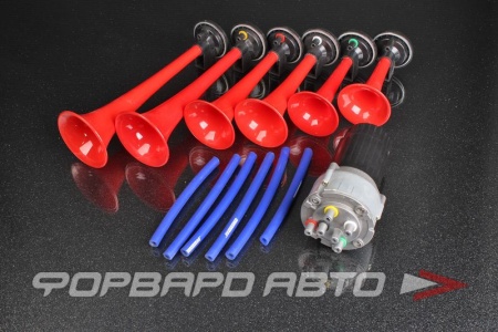 Купить Сигнал звуковой пневматич. 12V, с компрессором (6 рожковый) ALPEX 